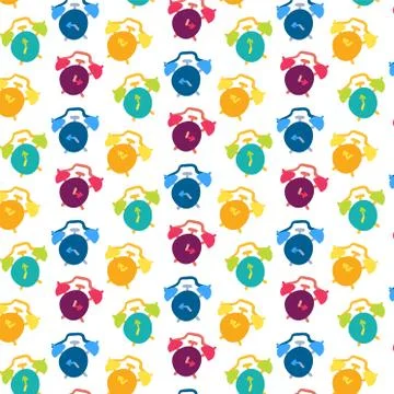 Alarm clock vector seamless pattern Stock Illustration