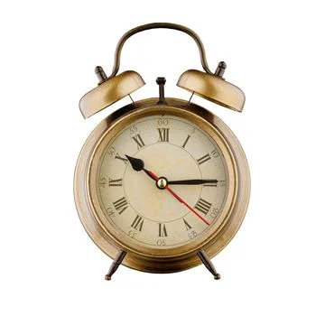 Alarm clock, vintage clock with time 10 hours 15 minutes, a.m. 10:15, p.m. .. Stock Photos