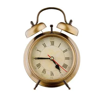 Alarm clock, vintage clock with time 4 hours 45 minutes, a.m. 4:45, p.m. 4:45 Stock Photos