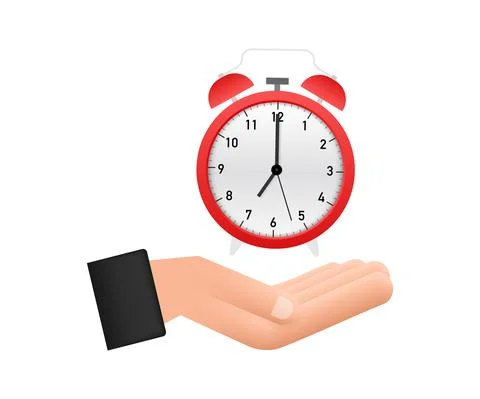 Alarm clock, wake-up time in hands on white background. Vector stock 스톡 일러스트