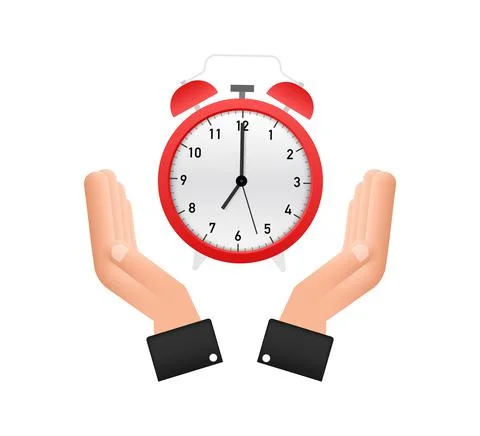 Alarm clock, wake-up time in hands on white background. Vector stock Stock Illustration