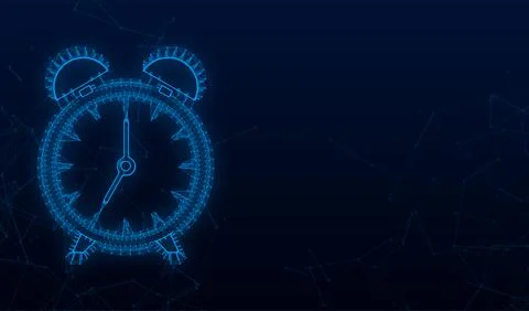 Alarm clock, wake-up time in hands on white background. Plexus icon. Vector Stock-Illustration