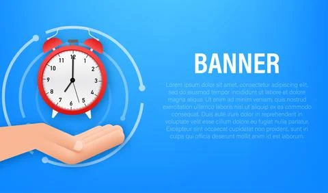 Alarm clock, wake-up time in hands on white background. Vector stock 스톡 일러스트