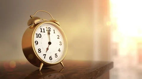 Alarm clock went off in the lit room on a sunny morning Video stock 144809604