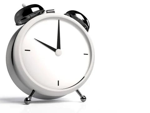Alarm clock on white background. 10 O'Clock, am or pm. 3D rendering Illustrazione stock