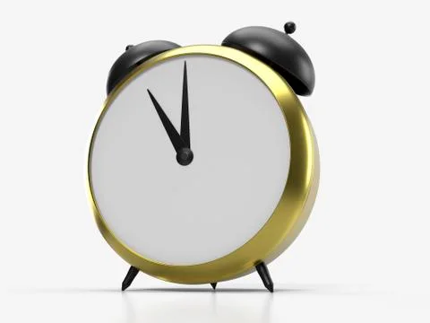 Alarm clock on white background. 11 O'Clock, am or pm. 3D rendering Stock Illustration