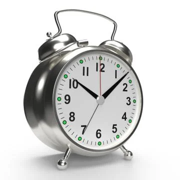 Alarm clock on white background. 3D rendering Illustrazione stock