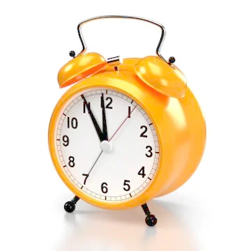 Alarm clock on white background. 3D rendering Illustrazione stock