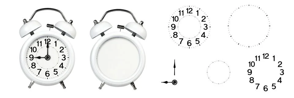 Alarm clock without arrows. Empty alarm clock with a set of numbers and arrows Foto stock