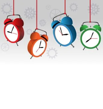 Alarm clocks on gray Stock-Illustration