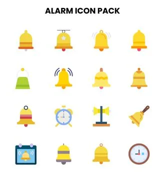 Alarm Flat Collection Icons Pack Stock Illustration