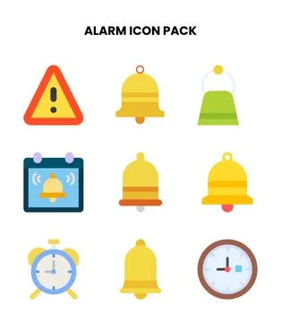 Alarm Flat Collection Icons Pack Stock Illustration