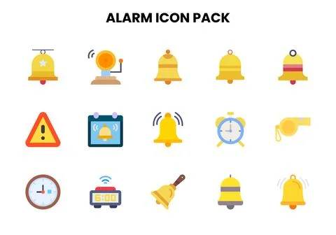 Alarm Flat Vector Icons Pack Stock Illustration