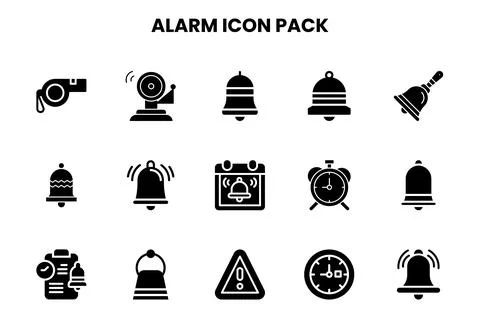 Alarm Glyph Vector Icons Pack Stock Illustration
