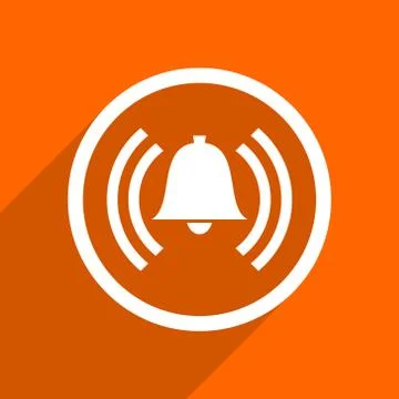 Alarm icon. Orange flat button. Web and mobile app design illustration Stock Illustration