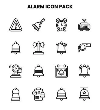 Alarm Line Bundle Icons Pack Stock Illustration