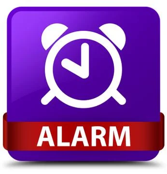 Alarm purple square button red ribbon in middle Stock Illustration