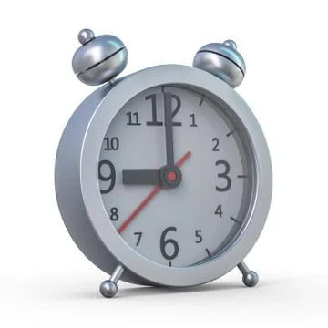 Alarm silver clock isolated on white background. 3D 스톡 일러스트