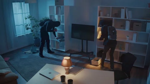 Alarm System Scared Off Two Robbers with Flashlight Broke Into House. Stock Footage 239604463