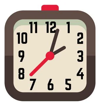 Alarm time device with square clock face. Flat icon Stock Illustration