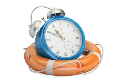 Alarmclock in lifebuoy, save time concept. 3D rendering Stock Illustration