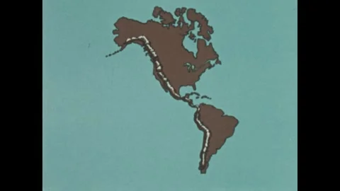 ALASKA 1970s: Glacier in mountains. Map of North and South America, arrows point Stock Footage 335700065