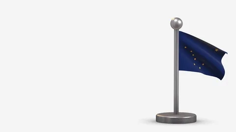 Alaska 3D waving flag animation on tiny flagpole. Stock Footage 120787383