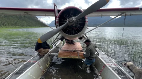 Alaska Bush Plane and Pilot Unloading Wilderness Cargo Stock Footage 249561948