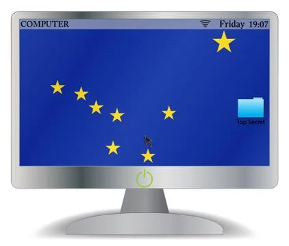 Alaska Computer Screen With On Button Stock Illustration