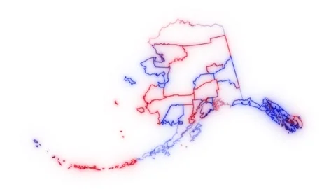 Alaska county map red blue election outline white background seamless loop Video stock 343867591
