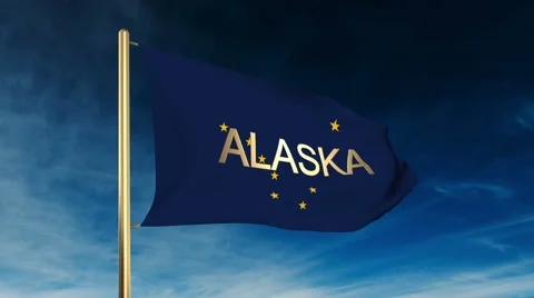 Alaska flag slider style with title. Waving in the wind with cloud background Stock Footage 48155204