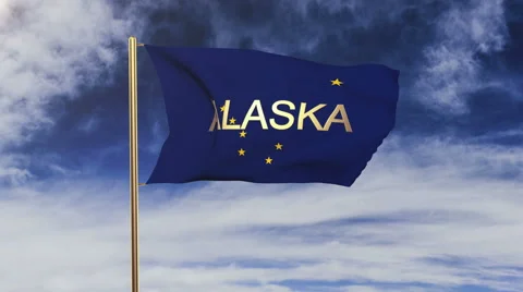 Alaska flag with title waving in the wind. Looping sun rises style.  Animation Video stock 48155523
