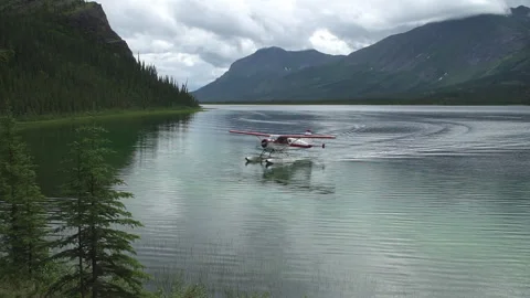Alaska Float Plane Lake Landing Stock Footage 250204118
