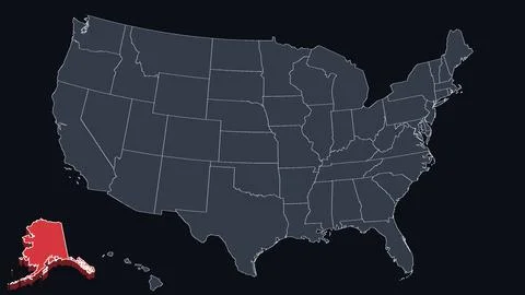 Alaska Highlighted Raised in 3D on US Election Map Red Fill Scheme, Black Stock Illustration