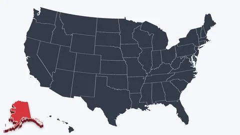 Alaska Highlighted Raised in 3D on US Election Map Red Fill Scheme, White Stock Illustration