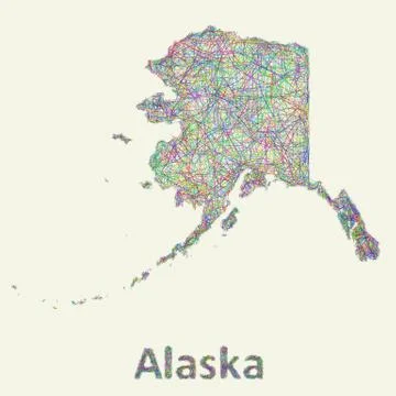 Alaska line art map イラスト素材