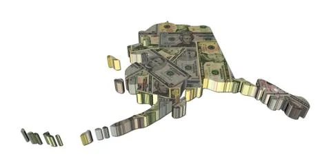 Alaska map 3d render with dollars illustration Stock Illustration