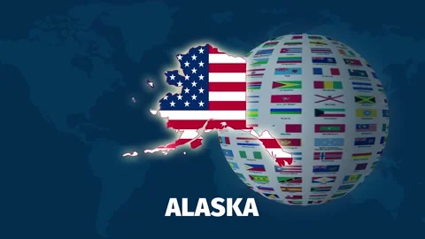 Alaska Map Animation with Rotating Sphere Flag Zoom Stock Footage 328415422
