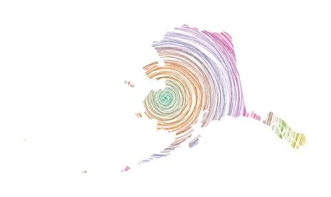 Alaska map filled with concentric circles. Sketch style circles in shape of.. Stock Illustration