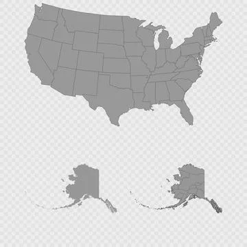 Alaska map set with USA location, clean outline, and full county breakdown. Stock Illustration