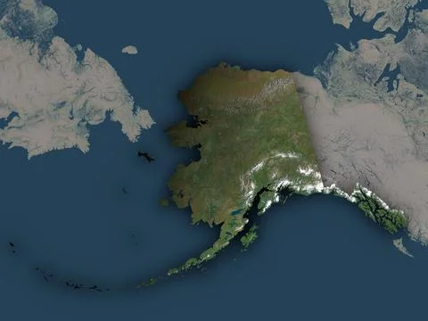 Alaska on a map with state borders and cities Stock Illustration