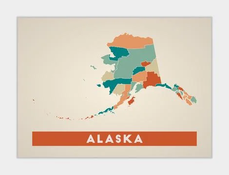 Alaska poster. Map of the us state with colorful regions. Shape of Alaska w.. Ilustração Stock