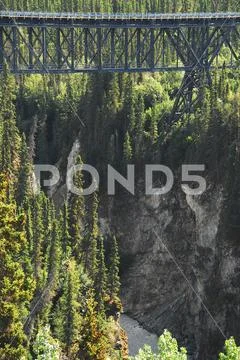 Alaska- Railroad Bridge Over a Gorge Near Wrangell Stock Photos