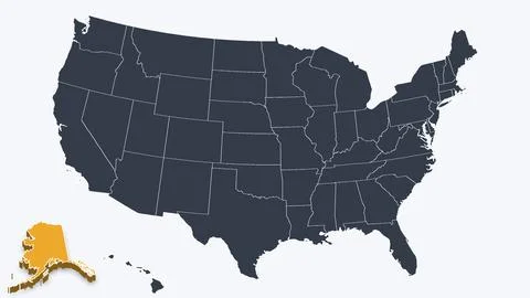 Alaska Raised in 3D on US Election Map Teal and Amber Highlight, White Stock Illustration
