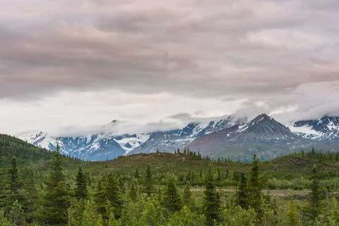 The Alaska Range on a cloudy day. Stock Photos