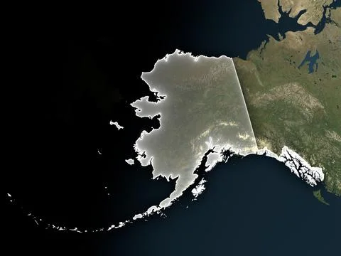 Alaska on a realistic map with state borders and cities Stock Illustration