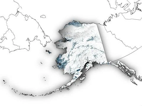 Alaska shape with state borders, white map Illustrazione stock