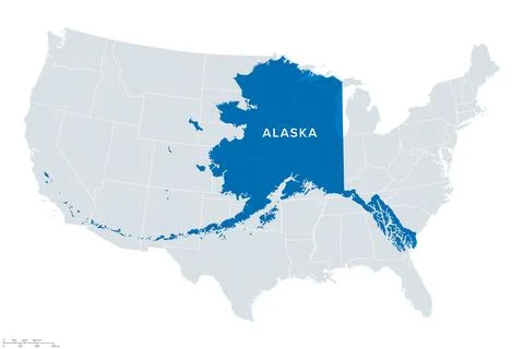 Alaska, size comparison with the contiguous states, map Stock Illustration