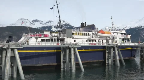 Alaska State Ferry Vessel Docking Stock Footage