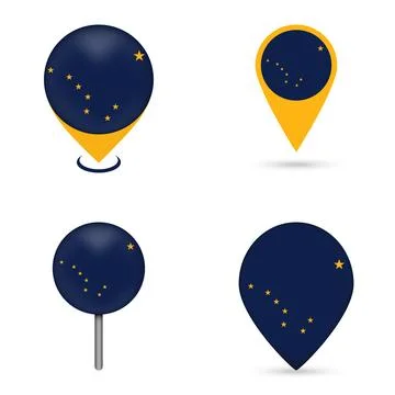 Alaska State Flag Map Pin Icons Set Collection Stock Illustration